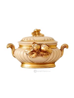 Sopera de SOPA Centro de mesa artístico de cerámica estilo barroco decoración, color oro 24k con cristales Swarovski