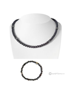 SILENCIO – Conjunto de collar y pulsera en ágata negra y hematita natural opaca, auténtica artesanía italiana.