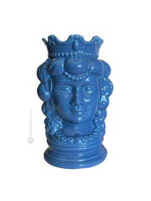 CABEZA MARRÓN FEMENINA Maceta y decoración artística de mesa en cerámica.