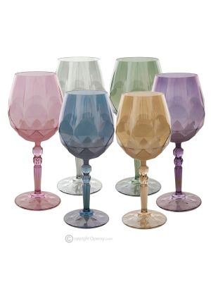 ALKIMIA Juego de 6 auténticas copas de vino con pie pintadas a mano en cristal de calidad superior.