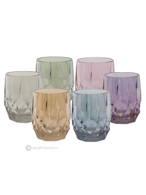 ALKIMIA Set de 6 auténticos vasos de agua pintados a mano en cristal de calidad superior y con un diseño moderno.