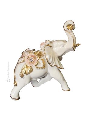 ELEFANTE Centro de mesa artístico de cerámica estilo barroco con detalle en oro de 24k Made in Italy