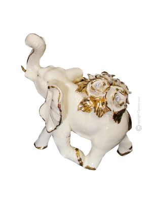 ELEFANTE Centro de mesa artístico de cerámica estilo barroco con detalle en oro de 24k Made in Italy