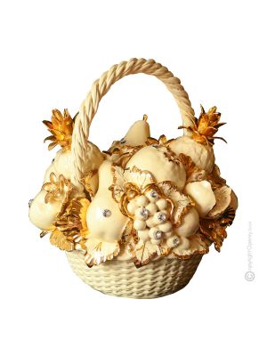 CESTA Centro de mesa artístico de cerámica estilo barroco decoración con detalle en oro de 24k Made in Italy