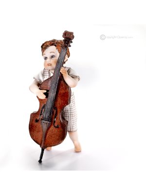 BEPPE Capodimonte, estatuilla de músico con contrabajo, arte refinado en pura porcelana.