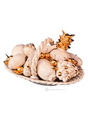 CESTA CON FRUTAS Decoración de mesa centro de mesa cerámica artística estilo barroco color oro 24k cristales Swarovski 