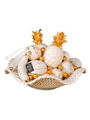 CESTA CON FRUTAS Decoración de mesa centro de mesa cerámica artística estilo barroco color oro 24k cristales Swarovski 