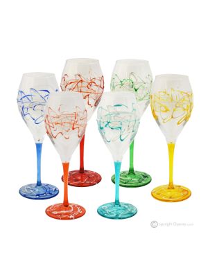 MONTECARLO Juego de 6 auténticas copas de vino con pie pintadas a mano en cristal de calidad superior.