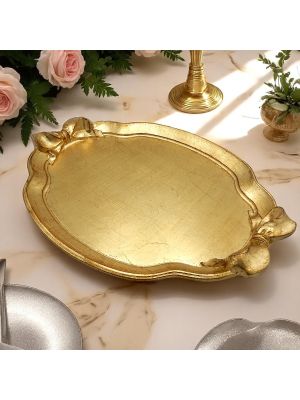 BANDEJA OVALADA de madera decorada con pan de oro, hecha y pintada a mano en Florencia, auténtico Made in Italy