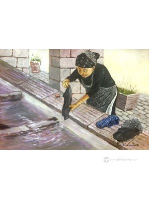 EL LAVANDERÍA Pintura acrílica moderna sobre lienzo Made in Italy 