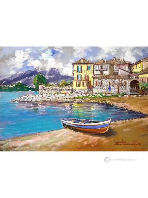 LAGO DE COMO Pintura acrílica moderna sobre lienzo Made in Italy 