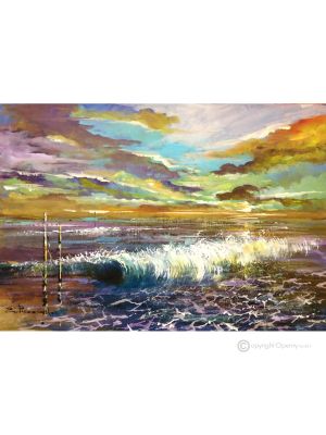 MAR Pintura acrílica moderna sobre lienzo Made in Italy 