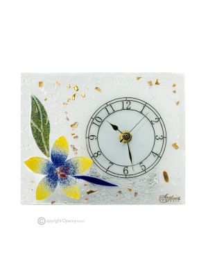 GIGLIO - Reloj de sobremesa de cristal transparente con pan de oro de 24k, diseño floral, hecho a mano