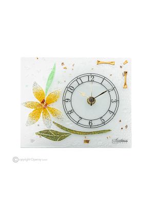 GERBERA - Reloj de sobremesa de cristal transparente con pan de oro de 24k, diseño floral, hecho a mano