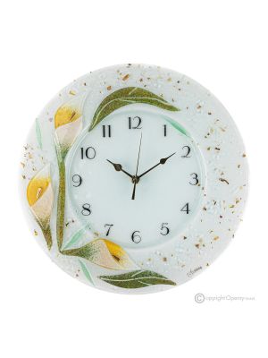CALLA Reloj de pared, vidrio artístico decorado en relieve floral, hecho a mano