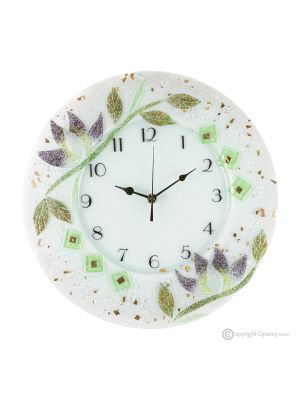 NINFEA Reloj de pared, vidrio artístico decorado en relieve floral, hecho a mano