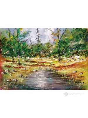 PASEO POR EL BOSQUE Pintura acrílica moderna sobre lienzo Made in Italy 