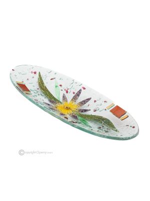 ASTER - Centro de mesa, bandeja, plato para servir, diseño floral de vidrio artístico hecho a mano