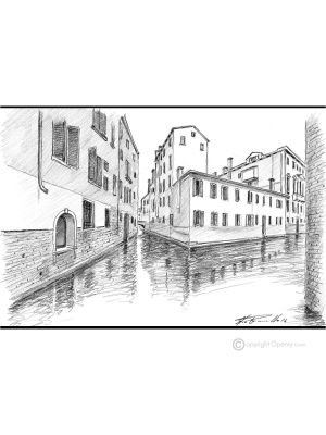 RIO DELLA FAVA - VENECIA Dibujo a lápiz sobre cartón moderno Made in Italy 