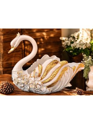 SWAN Centro de mesa artístico de cerámica estilo barroco con detalle en oro de 24k Made in Italy