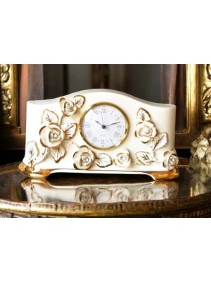 RELOJ DE MESA Cerámica artística estilo barroco con detalle en oro de 24k Made in Italy