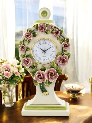 RELOJ ROSETA Cómoda Reloj de Mesa Cerámica Artística Barroca Oro 24k Hecho en Italia