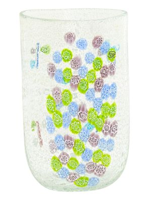 JARRÓN DE ROSA DE PLATA Cristal de Murano Florero de Venecia hecho a mano Murrine con hoja de plata