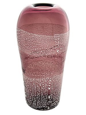 JARRÓN DE BANDA DE PLATA ALTA Jarrón Veneciano hecho a mano con hoja de plata y cristal de Murano