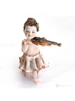 VERA - Estatuilla de Capodimonte, músico con violín en fina y única porcelana.