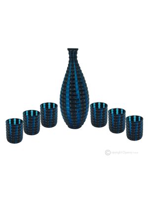 LICOR MURRINE Juego de 6 vasos de chupito con botella de cristal de Murano Made in Italy